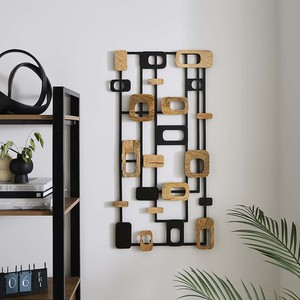 Panneau mural géométrique artisanal en bois de manguier et noyer, décoration en gros - Product Image 4