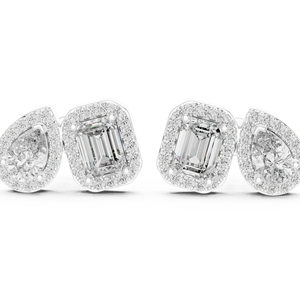 <b>Emerald</b> Cut & Pear Moissanite Halo <b>Stud</b> Earrings 18K Yellow Gold IGI Certified Anniversary Gift Party - Product Image 2