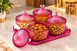 Ensemble de 4 boîtes rondes de luxe avec couvercles, transparentes, pour le stockage d'aliments secs, de noix, de bonbons, pour les fêtes - Product Image 6