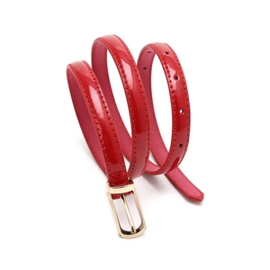 Red Genuine Leather <b>Belt</b> With Gold <b>Tone</b> Pin Buckle Casual Style Solid Color Women's Accessory - Product Image 3