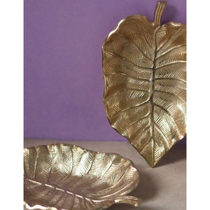 Luxury <b>Gold</b> Leaf <b>Serving</b> <b>Tray</b> Set Of 2 Metal Decorative Platter Dry Fruit Dish Home Hotel Wedding Party Table Decoration - Product Image 5