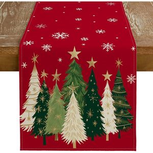 Runner da Tavola Natalizio Stile Fattoria 13x72 Pollici con Alberi di Natale e Fiocchi di Neve per Cucina e Sala da Pranzo - Product Image 2