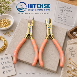 Professional 2 Piece Jewelry Making <b>Pliers</b> Set Round <b>Nose</b> <b>Flat</b> <b>Nose</b> Gold Finish Peach Handle Precision Craft Tool - Product Image 4