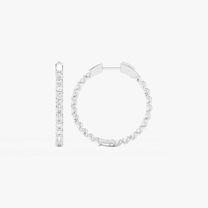 Boucles d'oreilles créoles inversées à griffes en U avec diamant de laboratoire rond 3 carats, en or 10/14/18 carats certifié IGI, bijoux tendance pour femme - Product Image 1