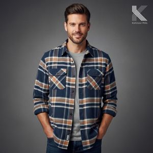 Camisa de Franela para Hombre, 100% Algodón, 310 g/m², Tejido Twill a Cuadros, Sobrecamisa, Proveedor de Fábrica OEM ODM Personalizado - Product Image 4