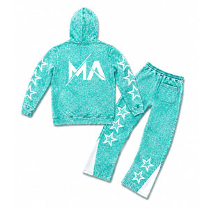 Purple Acid Wash Hooded Tracksuit Set With White Stars And 350 gsm Full Length Drawstring Pants 100% Cotton Streetwear - Product Image 5