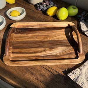 <b>Walnut</b> Wooden Serving Tray with Handles Handmade Breakfast Tray Natural Wood Food Tray Kitchen Serving Tray <b>Coffee</b> <b>Table</b> Tray - Product Image 2
