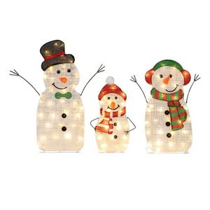 Decorazione Natalizia Famiglia di Pupazzi di Neve Illuminati a 3 Pezzi, 95 LED Bianco Caldo, Metallo+Tessuto, Misure 30.5'/25.5'/20.5\", Statuine Giocattolo - Product Image 3