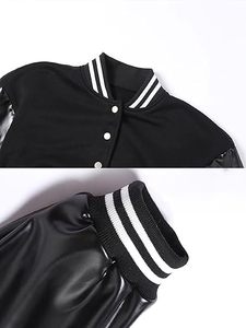 baby healthy Women's Crop Varsity <b>Jacket</b> Stitched Leather <b>Baseball</b> <b>Bomber</b> <b>Jacket</b> Y2K Streetwear Short Coat - Product Image 6