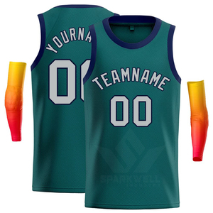 Maillot de basket vert personnalisé avec nom d'équipe 00, débardeur sans manches en maille sublimée unisexe pour adulte, respirant - Product Image 3