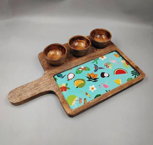 Plateau de service rond en bois de qualité supérieure à 3 compartiments avec surface polie, à un seul niveau, durable pour la cuisine et la restauration - Product Image 1