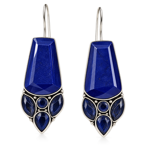 Pendientes Colgantes de Moda de Plata Oxidada y Latón con Piedra Azul |   Joyería Étnica Boho para Fiestas |   Suministro al por Mayor - Product Image 1