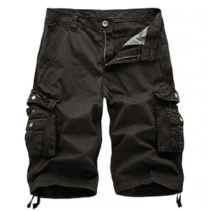 Shorts cargo marron pour homme, taille mi-haute, fermeture boutonnée, en coton respirant, style décontracté avec plusieurs poches - Product Image 2