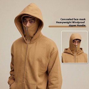 Custom Logo Mens Winter <b>Full</b> <b>Zip</b> Mask Hoodie Streetwear Double Hood Solid Color Fleece Pullover Urban Fashion <b>Sweatshirt</b> - Product Image 3