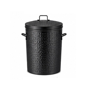 Cubo de Basura Cilíndrico de Metal con Tapa, Contenedor de Basura Doméstico para Interiores y Exteriores, Estilo Clásico - Product Image 2