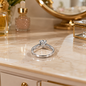 Vintage 14K White Gold Diamond Cluster Ring | Brilliant Cut Four Prong Engagement Ring | Rhodium Plated Fine Jewelry for Women - Product Image 3