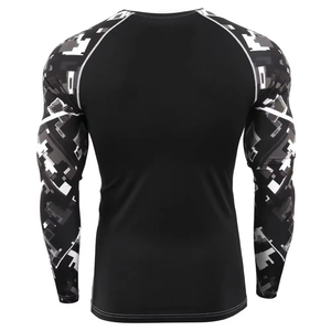 Chemise de sport à manches longues pour homme, noire, imprimée, à séchage rapide, en polyester, pour l'entraînement, le fitness, le cyclisme, le surf - Product Image 3