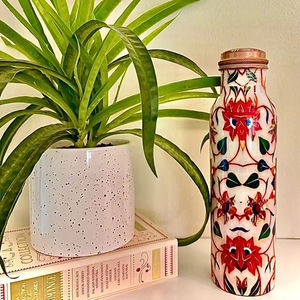 Bouteille d'eau portable en cuivre Mandala Lotus Art, grande capacité, imprimée décorativement, réutilisable, pour la cuisine, le bureau, les voyages, cadeau, hydratation - Product Image 1