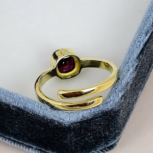 Resizable Open Adjustable Garnet Fine <b>Ring</b> Gold Plated Solid 925 Sterling Silver Bezel Setting <b>Cushion</b> Gemstone Women <b>Ring</b> - Product Image 4