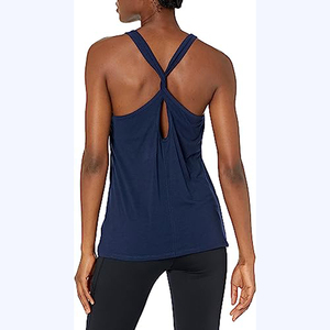 Camiseta sin mangas deportiva para mujer con espalda cruzada, para yoga y fitness, de secado rápido, cuello redondo, 100% algodón/poliéster, con logotipo personalizado - Product Image 4