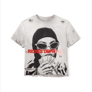 Camiseta 100% algodón para hombre, corte holgado, estampada, camiseta de algodón con lavado ácido para hombre, 220 GSM, negra, con estampado gráfico, logotipo personalizado. - Product Image 3