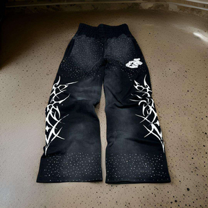 Pantalon de jogging évasé pour homme, style vintage, délavé au soleil, 100 % coton épais, écologique, respirant, avec strass - Product Image 4