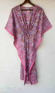 Nuevo Kaftán con Estampado Animal, Cuello en V, con Cordón Ajustable, de Algodón Suave Indio, con Encaje, Largo, para Playa o Dama de Honor - Product Image 5