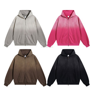 Haute qualité 450GSM sweat à capuche zippé hommes rétro Streetwear surdimensionné dégradé acide lavé français éponge personnalisé Spray colorant automne solide - Product Image 2