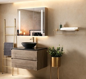 Meuble-lavabo moderne sur pied avec plateau en marbre et vasque en céramique résistante à l'eau BC-002F - Product Image 1