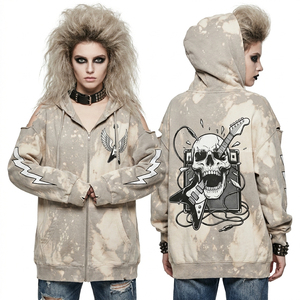Mint Green Oversized Zip Up Hoodie Acid Wash 350GSM Cotton Fleece Distressed Streetwear Stitched Heart Evil Bear <b>Skeleton</b> - Product Image 3