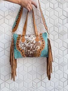 New Stylish Pattern Western Cowhide Leather Hand Tooled Carving Leather Fringe Tote Bag Stylish Purse Leather Bags for Women's - Product Image 4