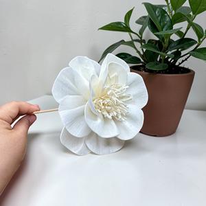 VADEE Craft Handmade Sustainable <b>Single</b> White Camellia Sola Wood <b>Flowers</b> Size 8.5 CM Sesbania Plant Fiber Rod Phra - Product Image 5