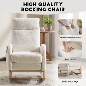 Schienale alto moderno accento sedia a dondolo in legno massello con gambe per vivaio imbottito a dondolo sedia comoda per soggiorno - Product Image 4