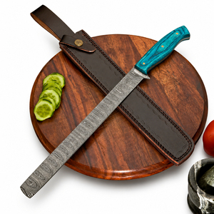 Cuchillo de Chef Burraq de Acero de Damasco, 8-9.9 Pulgadas, Mango de Resina, Grosor de 3.5mm, Funda de Cuero, Forjado Moderno, Acabado de Alto Brillo para Mano Derecha - Product Image 2