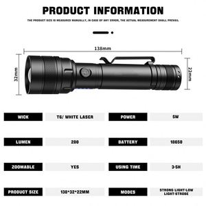 CITICITY Portable Tactical <b>LED</b> <b>Rechargeable</b> Flashlight 3 Modes 1000 Lumen for Camping Outdoors & Home Use Battery - Product Image 6
