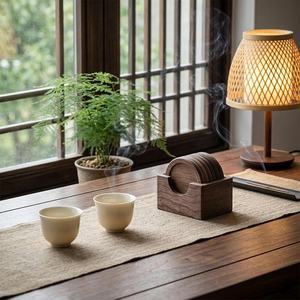 Wood Round Coaster Set Non Slip Drink Mate Asian Zen Style <b>Table</b> Decoration for Home Tea Ceremony from TIMELESS CRAFT - Product Image 5
