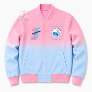แจ็คแอนด์จิล ออฟ อเมริกา เสื้อแจ็คเก็ตวาร์ซิตี้ผ้าซาตินแบบไล่เฉดสีสำหรับผู้หญิง ปักลายตัวอักษรกรีก กระดุมแป๊ก คอปกและปลายแขนเสื้อถักแบบริบ  เสื้อคลุมสำหรับสวมทับ - Product Image 1