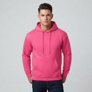 <b>Men's</b> <b>Pink</b> Hooded <b>Sweatshirt</b> Regular Fit Fleece Cotton Casual Pullover With Pocket Autumn Wear - Product Image 3