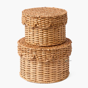 Panier de rangement multifonctionnel en rotin naturel vietnamien, écologique, de forme ovale, empilable avec poignée, qualité supérieure, vente en gros - Product Image 2