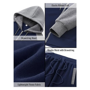 Ensemble de survêtement pour homme 2 pièces, sweat à capuche zippé, ensemble de jogging athlétique, tenue décontractée avec poches, streetwear confortable - Product Image 5