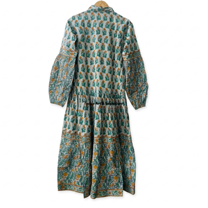 Hermoso vestido floral de algodón con estampado a mano, vestido para uso casual, vestido con estampado a mano. - Product Image 3