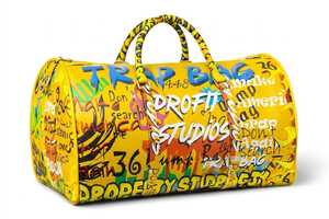 Sac de voyage de luxe en cuir, imprimé graffiti, fermeture éclair, sac de week-end, sac de sport, jaune, grande capacité, style décontracté - Product Image 4