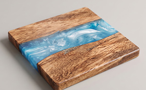 LIVE <b>EDGE</b> STUDIO Customized <b>Square</b> Epoxy Wood Resin Coasters Modern Design Eco-Friendly Without Holder Set - Product Image 6