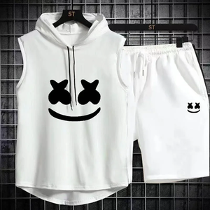 Ensemble deux pièces décontracté pour homme, t-shirt et short, tenue de sport tendance à manches courtes, survêtement à capuche - Product Image 3