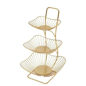 Panier à fruits et légumes multi-usages en métal durable, couleur or, 3 niveaux, écologique, fait main, pour comptoir - Product Image 1