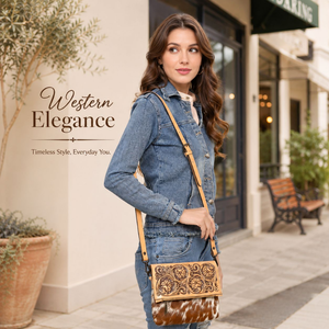 Bolso bandolera de cuero de vaca con pelo, hecho a mano, estilo western, con herramientas, correa ajustable, para mujer, uso diario. - Product Image 3