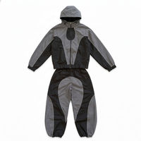 Ensemble de jogging 2 pièces vintage délavé à l'acide, coupe-vent imperméable, sweat à capuche et pantalon taille haute élastique, en nylon ample, grande taille