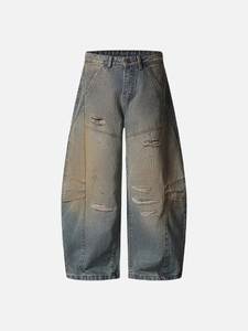 Pantalon en jean déchiré pour homme, coupe large, taille haute, style décontracté, en coton, grande taille, avec braguette boutonnée - Product Image 1