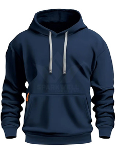 Sudadera con capucha gris para hombre, corte regular, color sólido, algodón French Terry, informal, para otoño, con bolsillo frontal y cordón ajustable. - Product Image 4