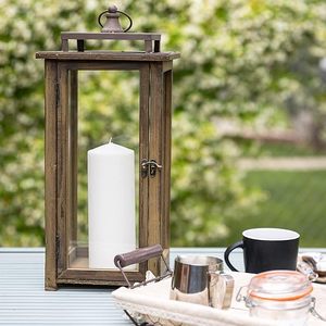 Rustic Wooden Candle Lantern Decorative Glass Lantern for Home <b>Wedding</b> <b>Table</b> Centerpiece Farmhouse Decor - Product Image 1
